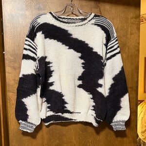 Hand Knit Black and White Patterned Sweater